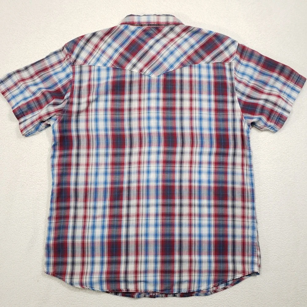 Levi's Pearl Snap Shirt Mens XL Red Blue Plaid Western Short Sleeve Standard Fit